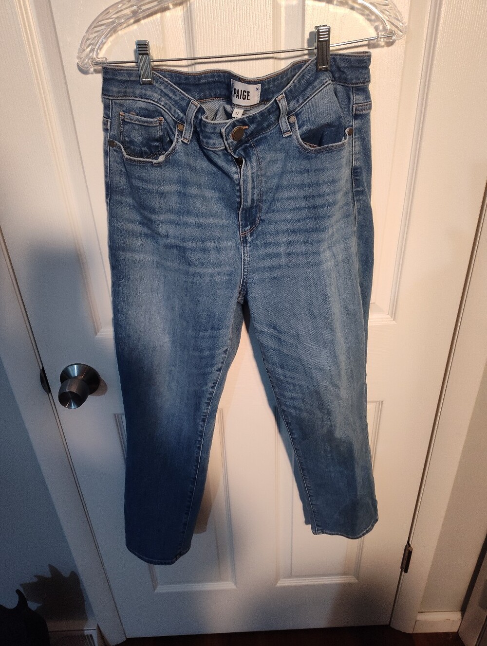 PAIGE Light Blue Cropped High-Rise Jeans